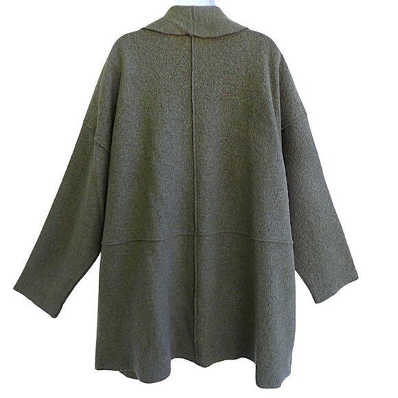 Jones New York JNY Wool Blend Cardigan Coat Forest Green Shawl Pockets Boiled 3X - Picture 2 of 6